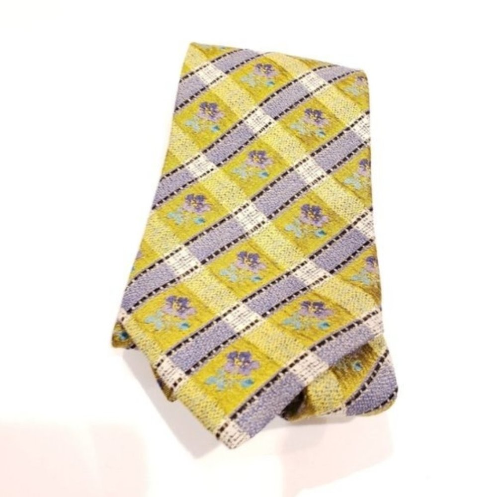 KENZO HOMME Tulips Silk Tie purple and chartreuse